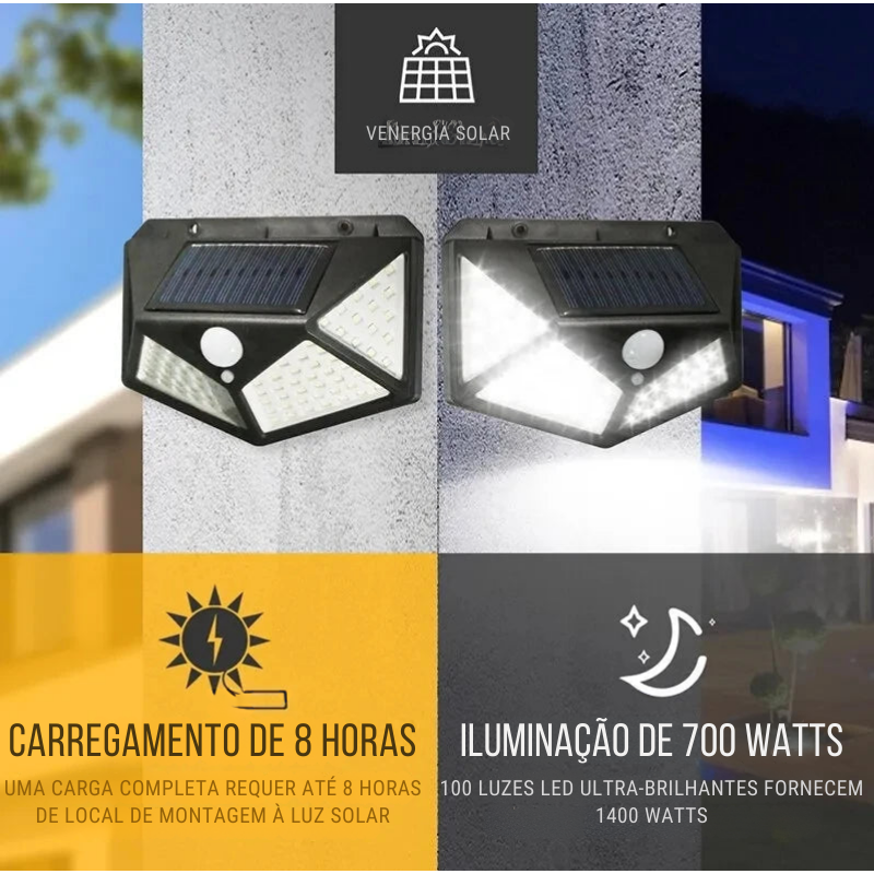 Kit Refletor Solar Impermeável com sensor de Presença (COMPRE 2 LEVE 4)