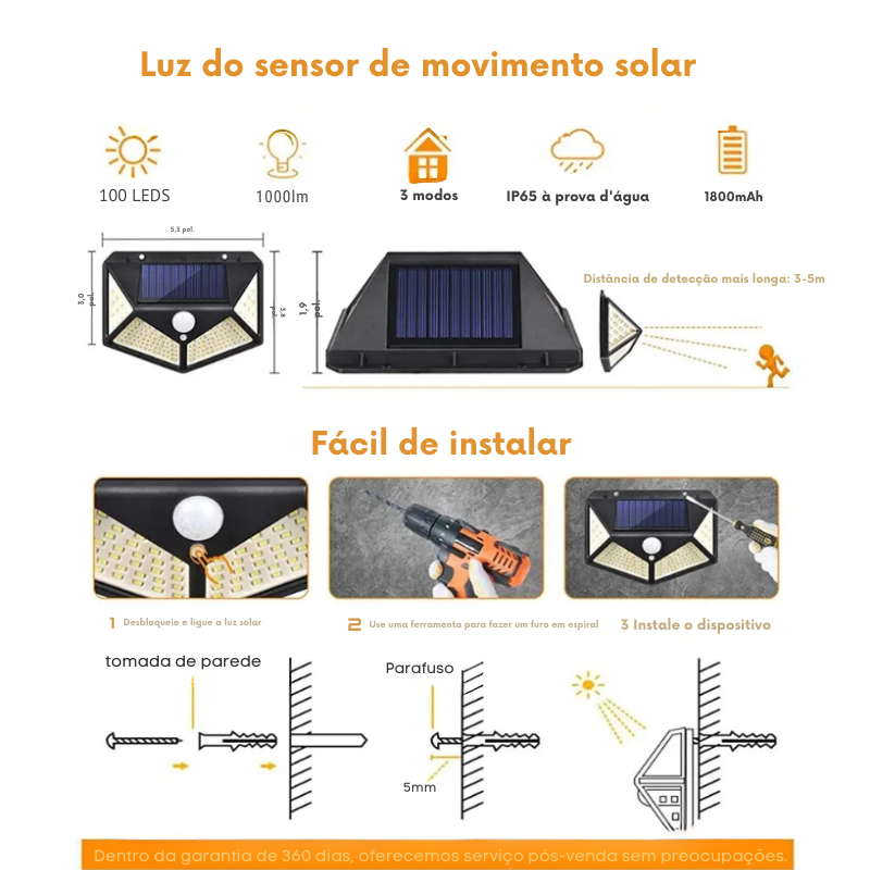 Kit Refletor Solar Impermeável com sensor de Presença (COMPRE 2 LEVE 4)