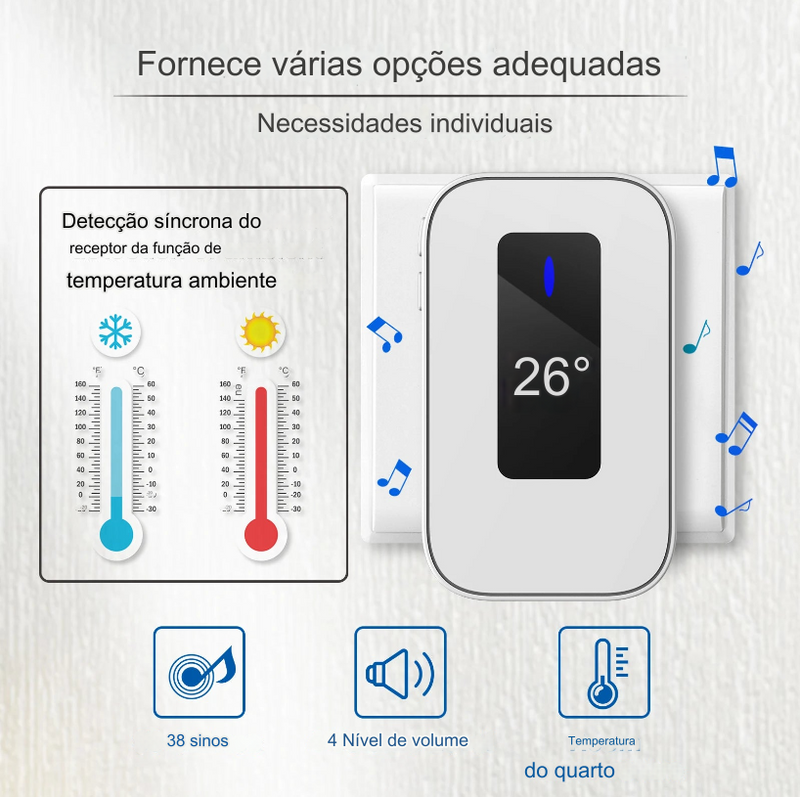 Campainha Moderna sem fio impermeável com Sensor Térmico