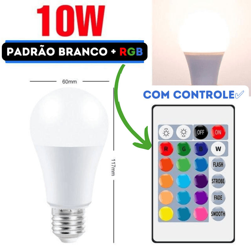 Lâmpada de Led RGB com controle - inovedescontos