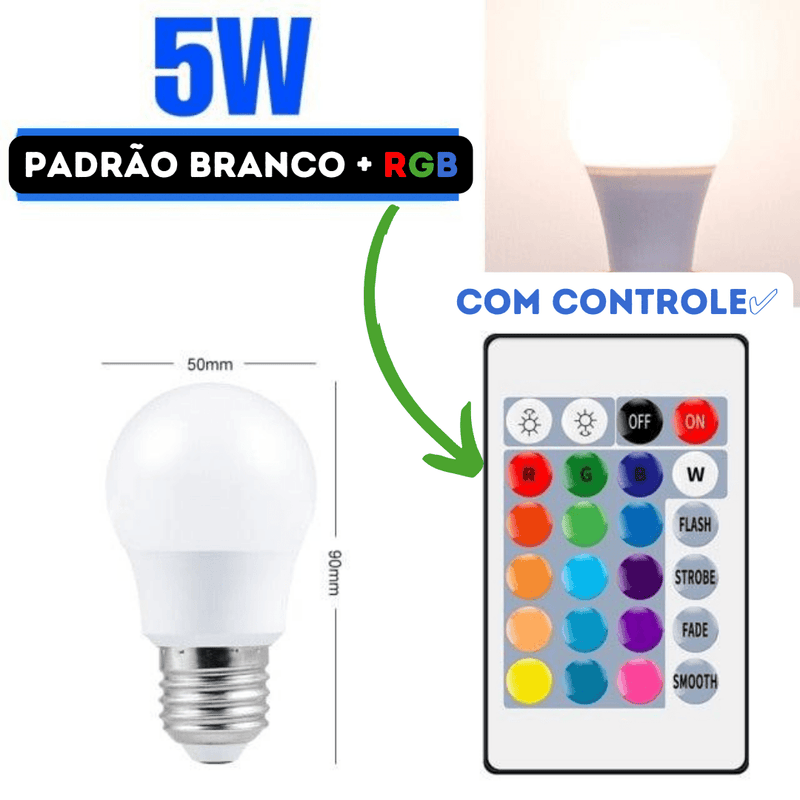 Lâmpada de Led RGB com controle - inovedescontos