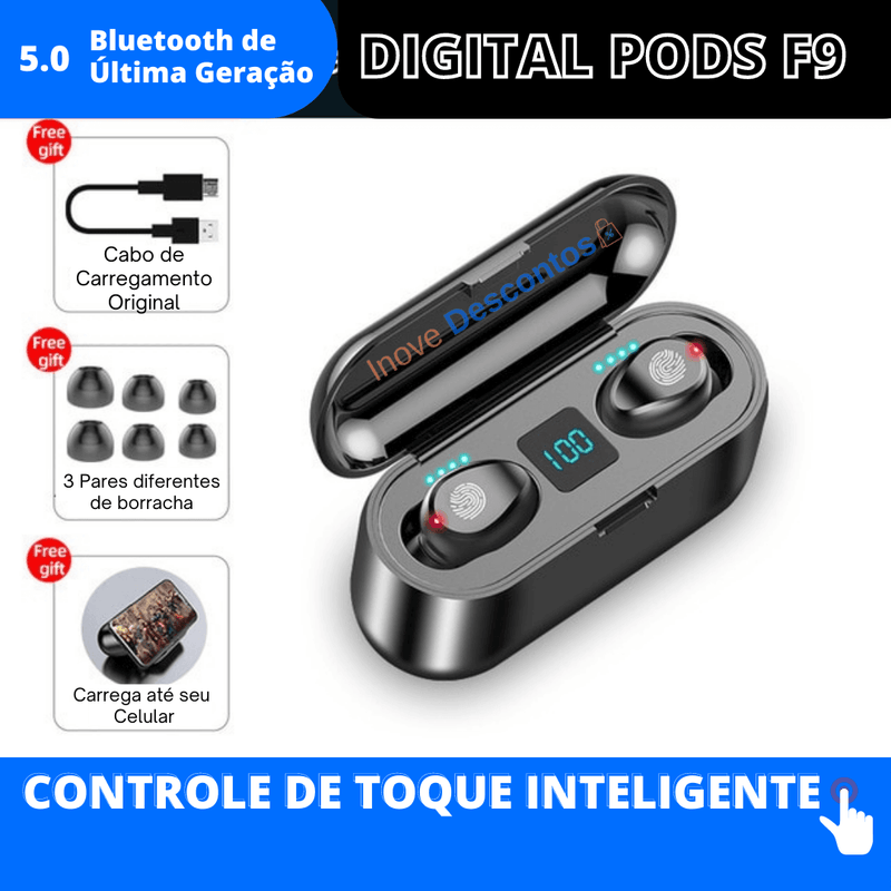 Fone de Ouvido Bluetooth À prova d' água - Digital Pods F9 - inovedescontos