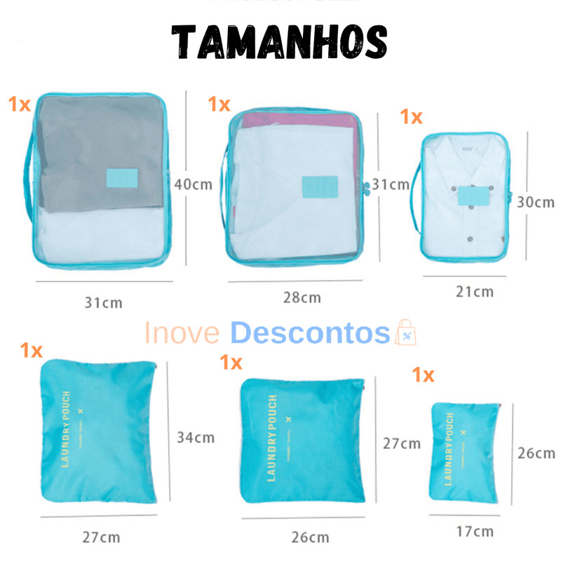 Kit de bolsas organizadoras á prova d'água (+2 de Brinde) - inovedescontos