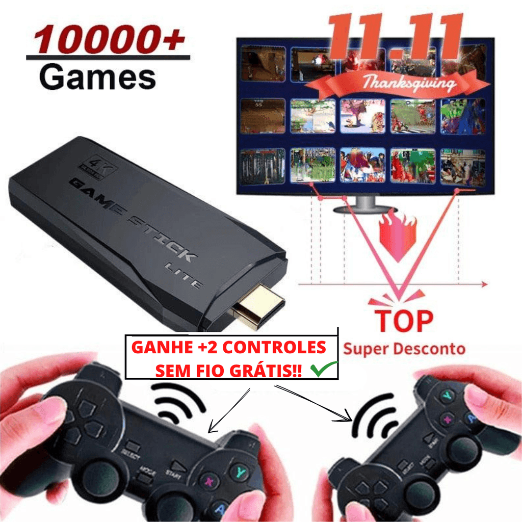 Vídeo Game Stick Retrô Original 4k Com 10000 Jogos + 2 Brindes