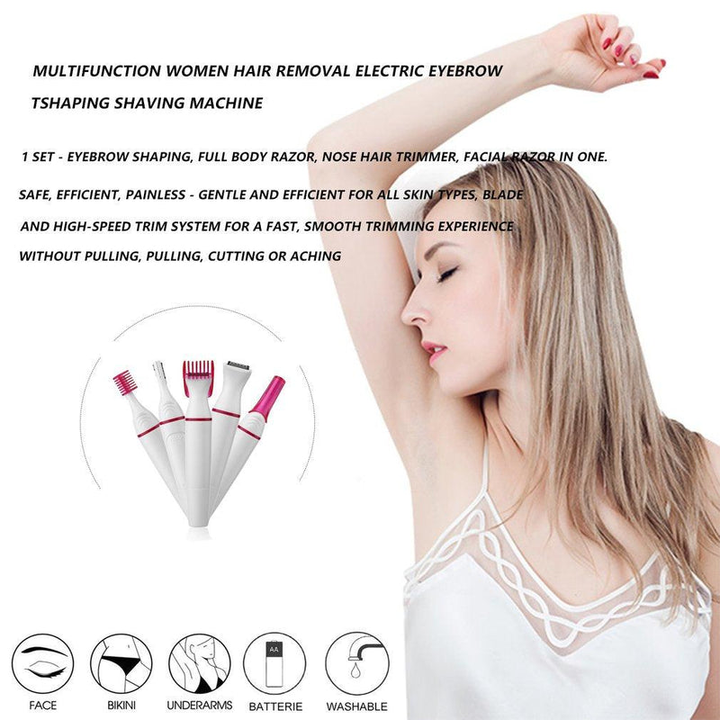 5 in 1 Women Epilator Female Eyebrow Trimmer Lady Shaver For Hair Removal Shaving Machine Face depilador Bikini Depilatory P40 - inovedescontos