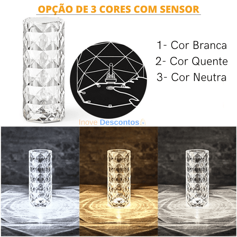 Luminária de Luxo com LED e Toque Touch - Cristal Lux - inovedescontos