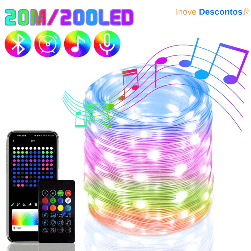Pisca Pisca Natalino LED Smart Controlado Via Bluetooth Celular - inovedescontos